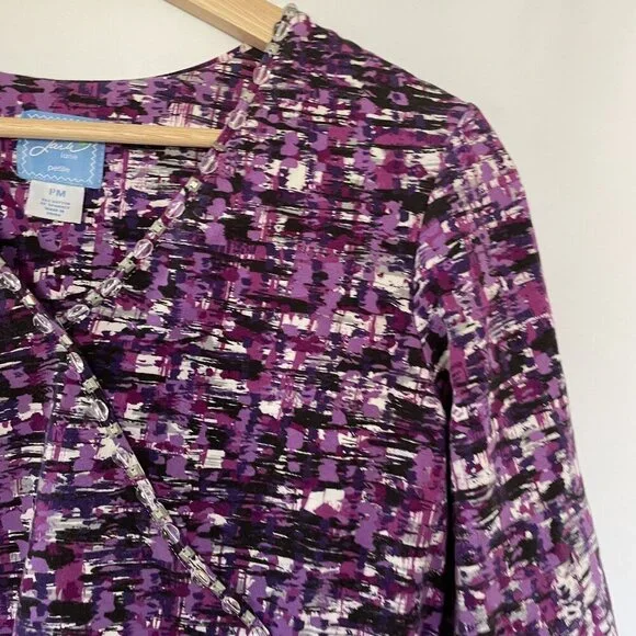 Lark Lane Petite women's size medium 3/4 sleeve vintage beaded purple shirt - Picture 2 of 5